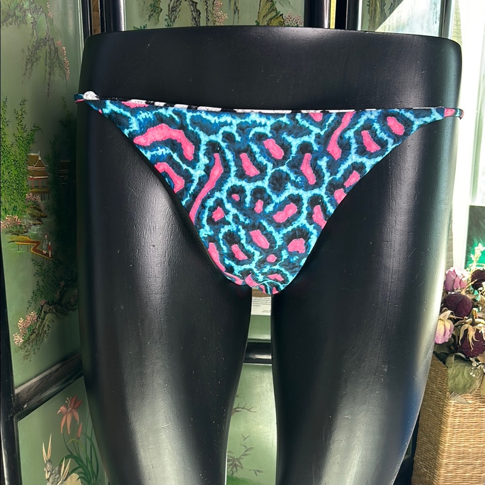 Volcom Blue and Pink Bikini Bottom Reversible